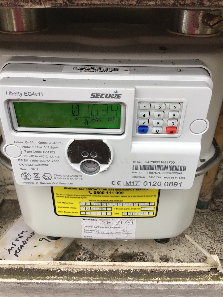 gas meter (m3), readin after pressing 9